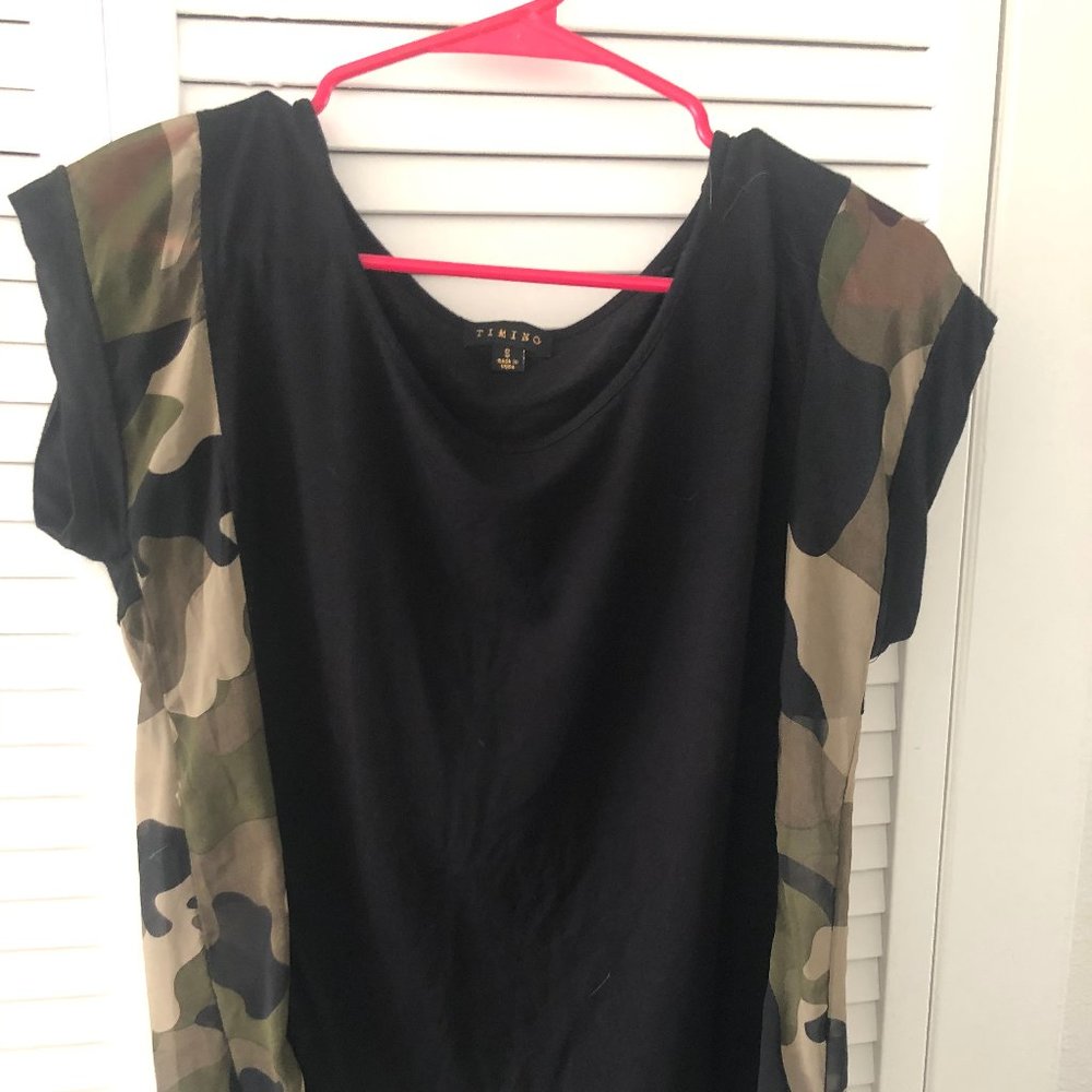 Black and Sheer Camo Blouse